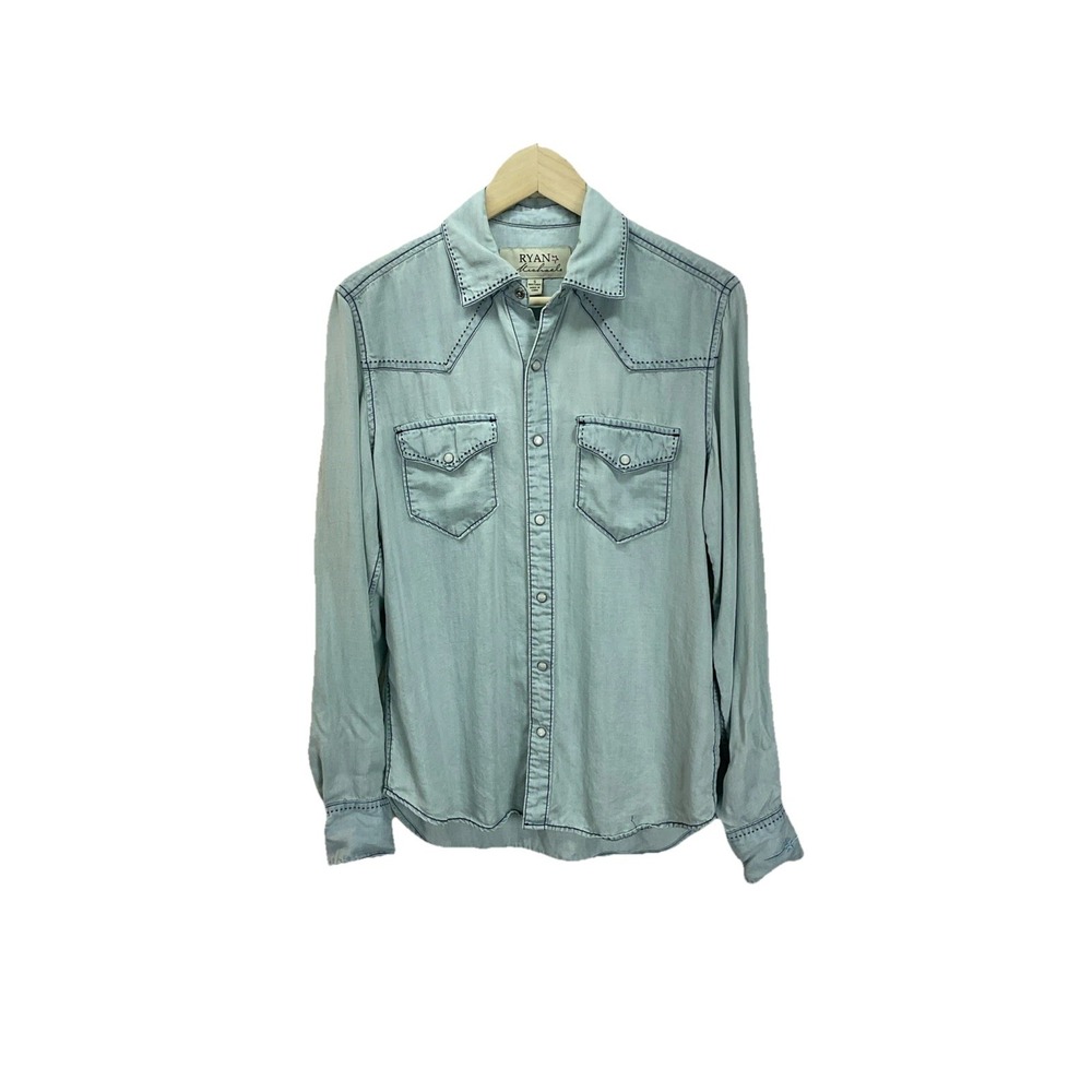 Ryan Michael Pearl Snap Shirt womens S Long Sleeve Blue Light Denim look western